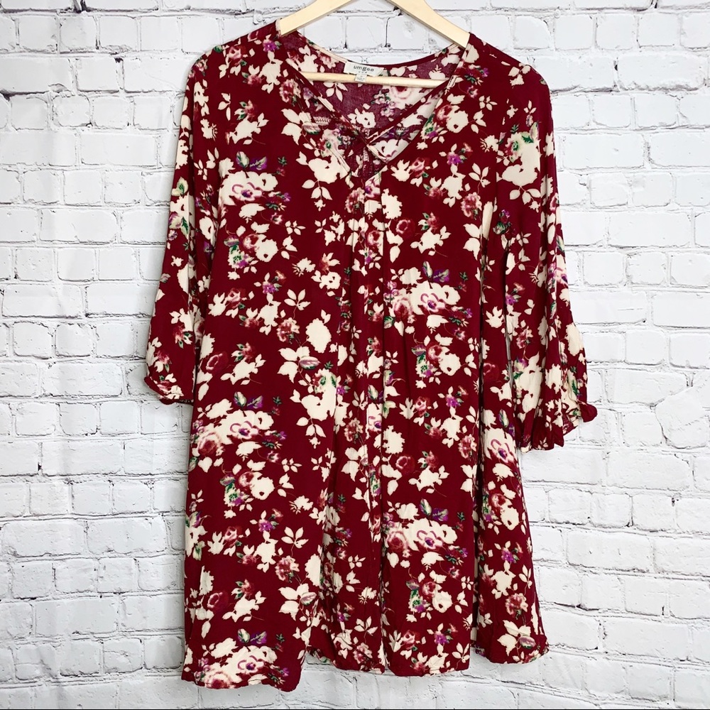 UMGEE Flirty Floral Burgundy Mini Dress Women's S